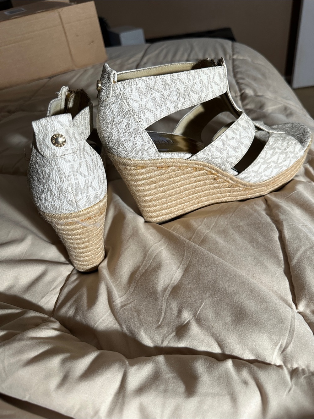 Michael Kors Cream Logo Espadrille Wedge Sandals